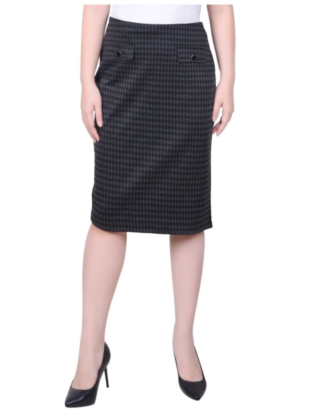 NY Collection Knee Length Double Knit Skirt Petite Size PL Black Gray SALE
